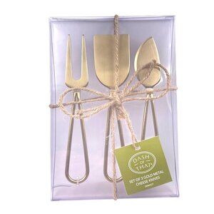 Dash Of That Set Of 3 Gold-tone Metal Cheese Knives Peridot Party Essentials NIB
